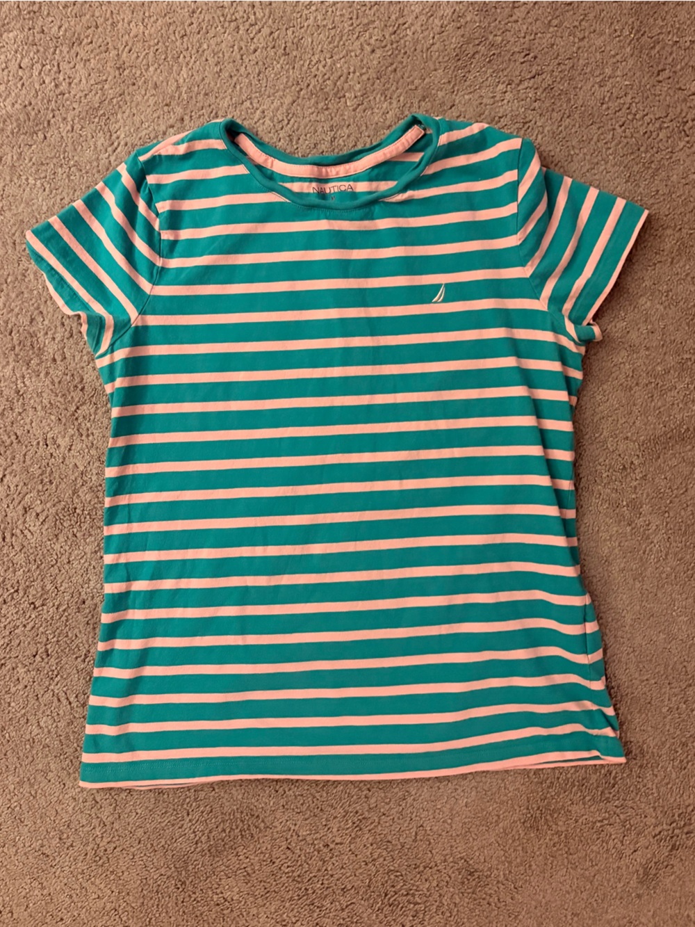 Nautica Turquoise and Pink Striped Short Sleeve Tshirt